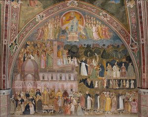 Via Veritatis, militantti ja voittoisa kirkko (Le chemin de verite, militantti Eglise et triomphante) - Andrea di Bonaiuton Cappellone degli Spagnolin fresko