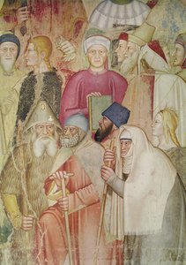 Kirkko sotaisa ja voittoisa, espanjalaisessa kappelissa, oikean puolen yksityiskohta, noin 1369 fresko. tekijältä Andrea di Bonaiuto