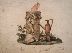 Pylväsmuotoinen parranajo, koristeltu festooneilla ja kotkalla, leikkausaseilla, kupilla ja amforalla, maalaus Andrea Appiani (1754-1817), Italia tekijältä Andrea the Elder Appiani
