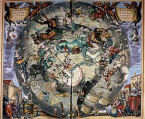Cellariuksen esittämä eteläisen pallonpuoliskon esitys. 1700-luvun kirja. tekijältä Andreas (after) Cellarius