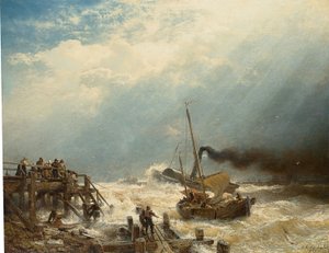 Saksa: Oostenden satama. 1858 Oostenden satama tekijältä Andreas Achenbach