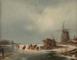Paisatge hivernal amb patinadors de gel finlandesos tekijältä Andreas Schelfhout