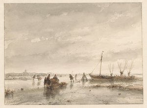Talvimaisema jäätyneellä järvellä tekijältä Andreas Schelfhout
