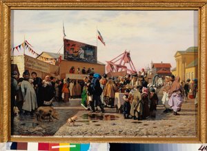 Messualueosastot Tulan (Venäjä) itämarkkinoilla. Andrei Andrejevitš Popovin (1832-1896) maalaus öljy kankaalle