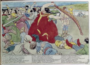 La servante battant les novgorodiens (Maid beat the novgorodians). Illustration d