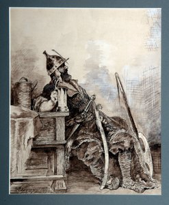 ""Representation du Heros russe keskiaikainen Bogatyr, chevalier errant"" Aquarelle de Andrei Petrovich Riabouchkine (Ryabushkin) (1861-1904) 1893 Koko 29,7x26,7 cm Alueellinen taidegalleria, Perm tekijältä Andrei Petrovich Ryabushkin
