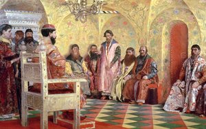 Tsaari Mihail Fjodorovitš (1596-1645) ja pojat istuvat huoneessaan, 1893