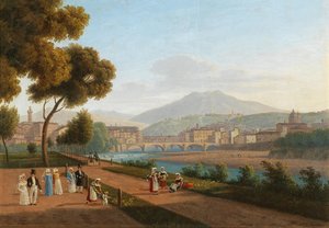 Firenze, näkymä Ponte Vecchiolle, 1826.