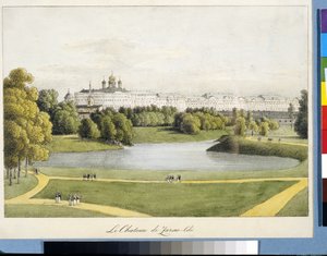Andrei Jefimovitš Martynov (1768-1826) ""Katariinan palatsi Tsarskoje Selossa"", litografia, akvarelli tekijältä Andrei Yefimovich Martynov