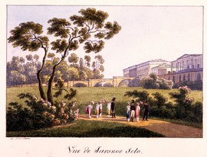 Andrei Jefimovitš Martynov (1768-1826) ""Näkymä Cameronin galleriasta Tsarskoje Selon puistossa"), kynä, sivellin, akvarelli, muste ja valkoinen väri paperille ennen vuotta 1817 - Valtion Tretjakovin galleria, Moskova tekijältä Andrei Yefimovich Martynov