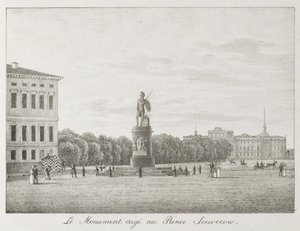Näkymä Marsin kentälle ja Suvorov-monumentille Pietarissa, 1821-1822