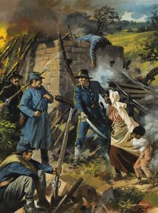 John Brown 30. elokuuta 1856 pysäyttämässä orjuutta kannattavien miesten joukkoa (guassi paperille). tekijältä Andrew Howat