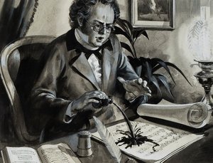Franz Schubertin muotokuva (guassi paperille) tekijältä Andrew Howat