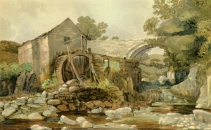"Mill Bridge and Waterfall", 1800-luvun alkupuoliväli, 1947. tekijältä Andrew Hunt