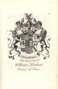 Oikeanpuoleisen William Herbertin, Powisin 2. markiisilaisen, vaakuna ja vaakuna tekijältä Andrew Johnston