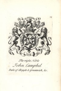 Oikeanpuoleisen aatelisen John Campbellin, Argyllin ja Greenwichin toisen herttua, vaakuna ja vaakuna,