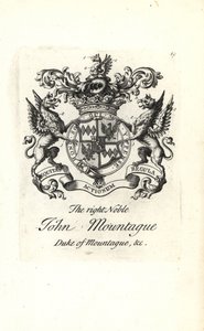 Oikeanpuoleisen aatelisen John Montagun vaakuna ja vaakuna, Montagun toinen herttua 1690-1749 tekijältä Andrew Johnston