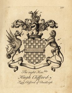 Oikeanpuoleisen Hugh Cliffordin, Chudleighin lordi Cliffordin, Chudleighin toisen paronin Cliffordin (1663–1730) vaakuna