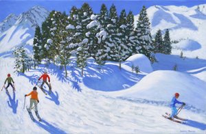 Neljä alppihiihtäjää, 2024,(öljy kankaalle) tekijältä Andrew Macara