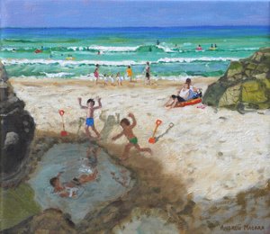 Hauskanpitoa merialtaassa, St Ives, 2024 (öljy kankaalle) tekijältä Andrew Macara