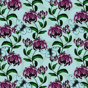 Honeysuckle with Clouded Apollo Butterfly, 2017, muste ja digitaalinen tekijältä Andrew Watson