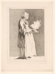 Karikatyyri naisesta aterian kanssa Karikatyyrit J. Salyn jälkeen (sarjan nimi) Recueil de caricatures dessinées Par J. Saly et Gravées par A.L. Delalive D.J. (sarjan nimi) tekijältä Ange Laurent de, marquis de Rémoville Lalive