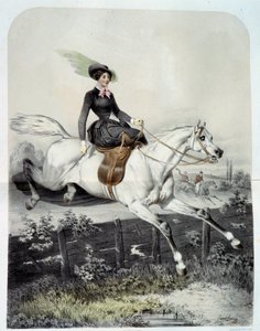 Ange Louis Jawe Langen (1815-1872) 1800-luvun yksityinen kokoelma Nuori ratsastaja Amazonissa hyppäämässä esteitä