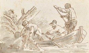 Kalastaja nostamassa verkkoa tekijältä Angelica Kauffmann