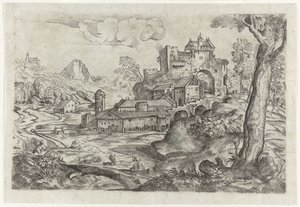 Maisema joen ja linnan kanssa tekijältä Angelo Falconetto (attributed to)