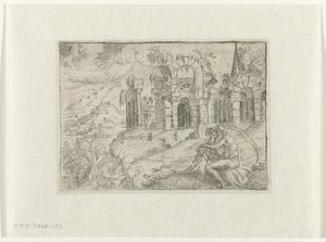 Maisema vanhan miehen kanssa viikateellä tekijältä Angelo Falconetto