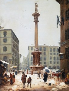 Coloana Mântuitorului de la Verziere (piața de legume) văzută de pe vechea stradă San Bernardino din Milano finlandeză tekijältä Angelo Inganni