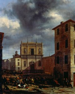Brescian kymmenen päivää, Angelo Inganni (1807-1880), öljy kankaalle, 38x45 cm