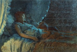 Happy Dawn, kirjoittanut Angelo Morbelli (1853-1919), öljy kankaalle tekijältä Angelo Morbelli