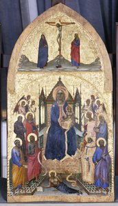 Valtaistuimella Madonna ja lapsi enkelien ja pyhien kanssa, n. 1360-70 (tempera poppelipuulla)