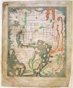 Cott Tib B V, osa 1 f.56v Suorakulmainen maailmankartta, n. 1030 (vellum) tekijältä Anglo Saxon