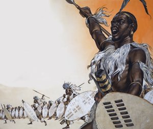 Chaka taistelussa Tulwana impin rykmentin johdossa (guassi paperille). tekijältä Angus McBride