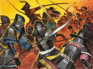 Tunnistamattomia japanilaisia sotureita taistelussa tekijältä Angus McBride