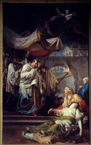 Borromee kommunikoi tuholaisista. Saint Charles Borromee (Carlo Borromeo tekijältä Anicet Charles Gabriel Lemonnier