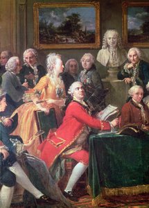 Soirée at the Home of Madame Geoffrin Lekainin ja Mademoiselle Claironin yksityiskohta, 1755 öljy kankaalle
