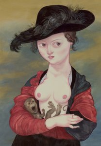 Portrait Of A Lady With A Titi, 2016 (akryylimaali kuvituskartongille) tekijältä Anita Kunz