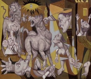 Guereza Guernica, 2018 (akryylimaali kuvituskartongille)