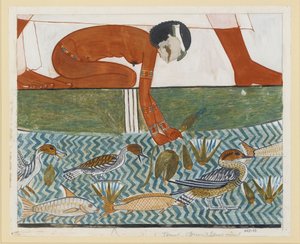 Kopio seinämaalauksesta Mennan yksityishaudasta 69, Thebes I,1, 134-139, 1900-luku