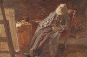 Taidemaalari Vilhelm Kyhn polttaa piippuaan tekijältä Anna Ancher