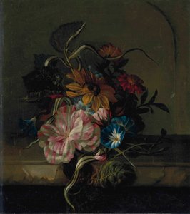 Auringonkukka, sormustinkukka ja kaksivärinen tulppaani. tekijältä Anna Elisabeth Ruysch