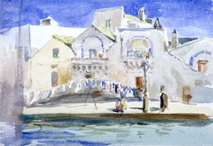 "Talot kanavan varrella pesulinjalla", c1864-1930. tekijältä Anna Lea Merritt
