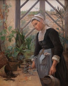 Bretoni tyttö huolehtii kasveista Hothousessa, 1884