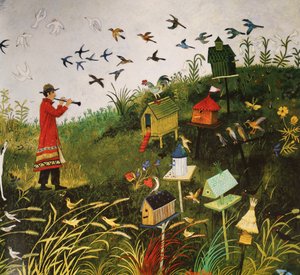 Bird Piper with Black birds, 2001 (akryyli) tekijältä Anna Pugh