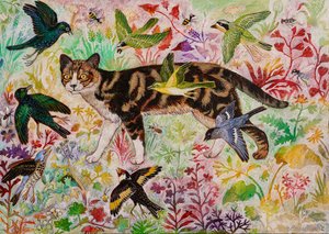 Tabby ja linnut, 2019 (akryyli) tekijältä Anna Pugh
