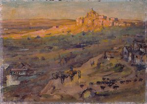 Toledo Espanja, Afternoon Sun (öljy kankaalle asennettuna kerroslevylle)