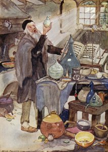 Alkemisti, kohtaus Hans Christian Andersenin sadusta Tuulen tarina (värilitho)